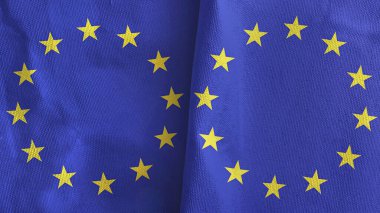 European Union two flags textile cloth 3D rendering