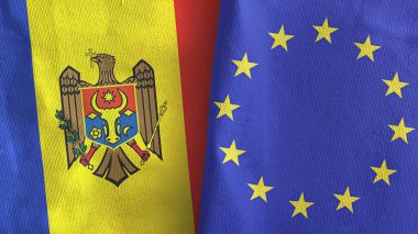 European Union and Moldova two flags textile cloth 3D rendering