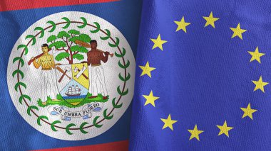 European Union and Belize two flags textile cloth 3D rendering
