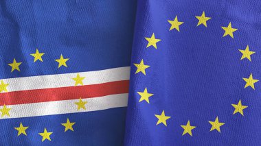 European Union and Cape Cabo Verde two flags textile cloth 3D rendering