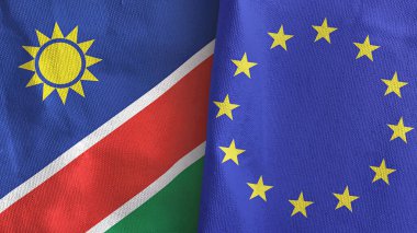 European Union and Namibia two flags textile cloth 3D rendering