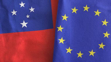 European Union and Samoa two flags textile cloth 3D rendering