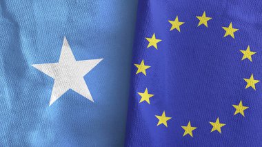 European Union and Somalia two flags textile cloth 3D rendering