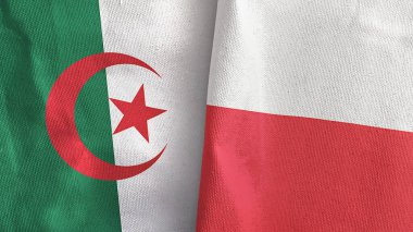 Poland and Algeria two flags textile cloth 3D rendering