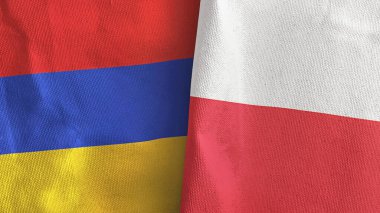 Poland and Armenia two flags textile cloth 3D rendering