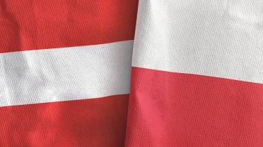 Poland and Austria two flags textile cloth 3D rendering