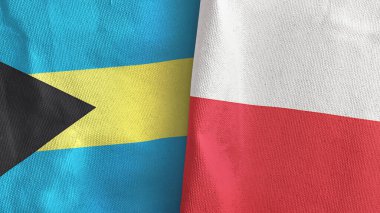 Poland and Bahamas two flags textile cloth 3D rendering