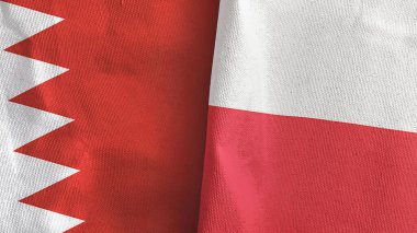 Poland and Bahrain two flags textile cloth 3D rendering