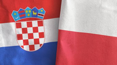 Poland and Croatia two flags textile cloth 3D rendering