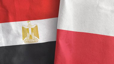 Poland and Egypt two flags textile cloth 3D rendering