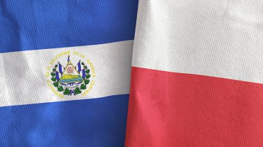 Poland and El Salvador two flags textile cloth 3D rendering