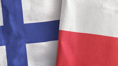 Poland and Finland two flags textile cloth 3D rendering