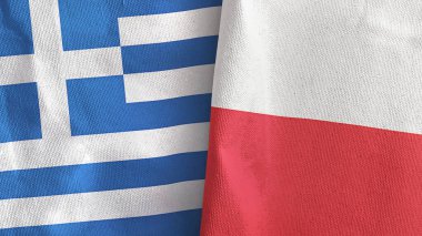 Poland and Greece two flags textile cloth 3D rendering