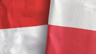 Poland and Indonesia two flags textile cloth 3D rendering