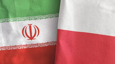 Poland and Iran two flags textile cloth 3D rendering