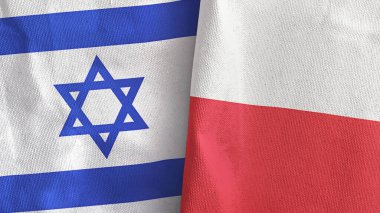 Poland and Israel two flags textile cloth 3D rendering