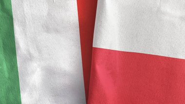 Poland and Italy two flags textile cloth 3D rendering