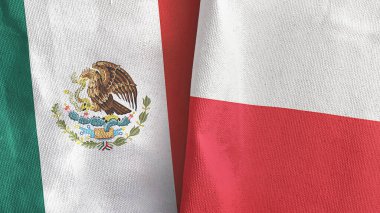 Poland and Mexico two flags textile cloth 3D rendering