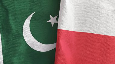 Poland and Pakistan two flags textile cloth 3D rendering