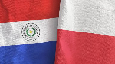 Poland and Paraguay two flags textile cloth 3D rendering