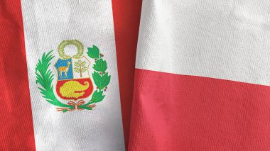 Poland and Peru two flags textile cloth 3D rendering