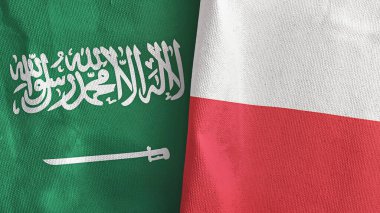 Poland and Saudi Arabia two flags textile cloth 3D rendering
