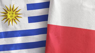 Polonya ve Uruguay 'ın iki bayrağı tekstil kumaşı 3D.
