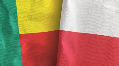 Polonya ve Benin iki bayraklı tekstil kumaşı 3D