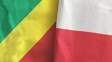 Polonya ve Kongo 'nun iki bayrağı tekstil kumaşı 3D.