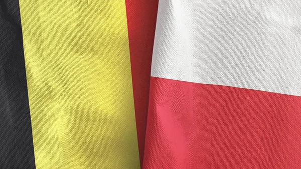 Polen och Belgien två flaggor textilduk 3D-rendering — Stockfoto