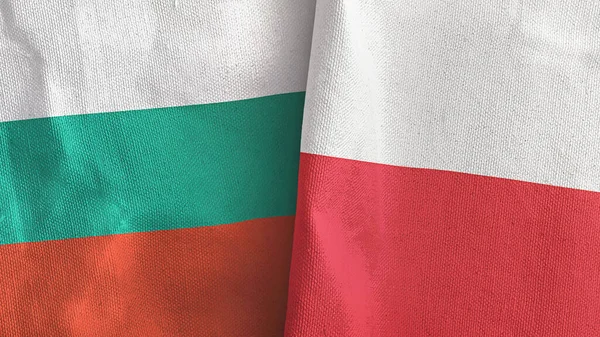 Polen en Bulgarije twee vlaggen textiel doek 3D rendering — Stockfoto