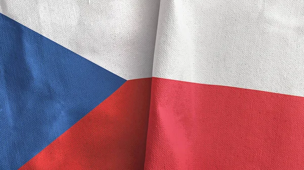 Polsko a Česká republika dvě vlajky textilní látky 3D vykreslování — Stock fotografie