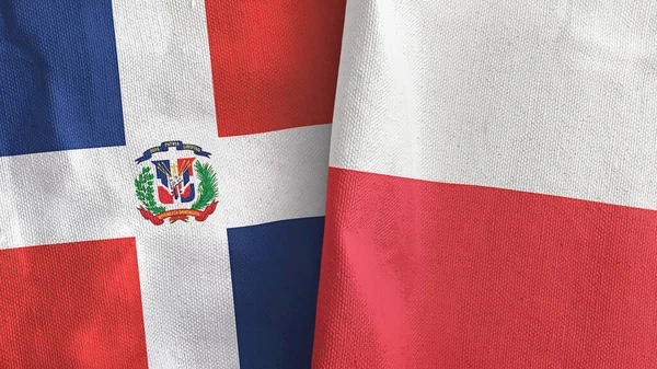 Poland and Dominican Republic two flags textile cloth 3D rendering — ストック写真