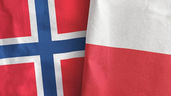 Polonia y Noruega dos banderas de tela textil representación 3D —  Fotos de Stock