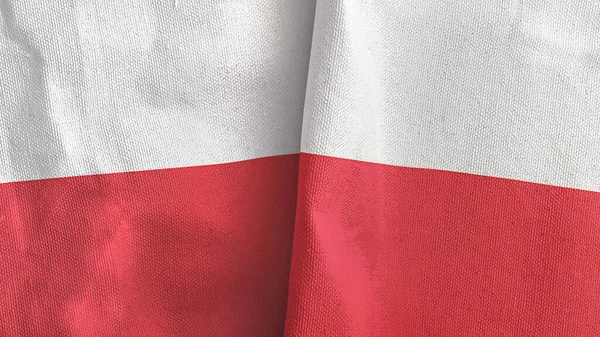 Polsko dvě vlajky textilní tkaniny 3D vykreslování — Stock fotografie