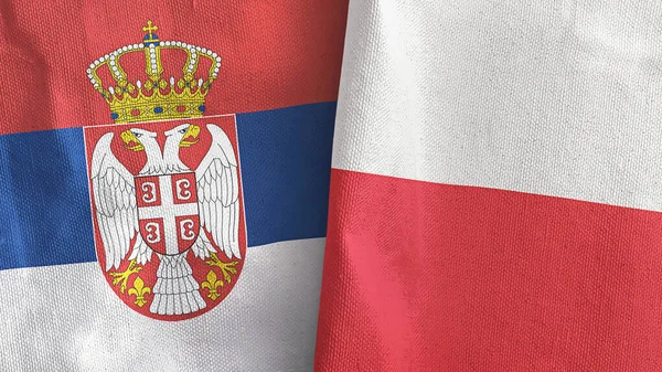 Polska i Serbia dwie flagi tkaniny tekstylne 3D renderowania — Zdjęcie stockowe