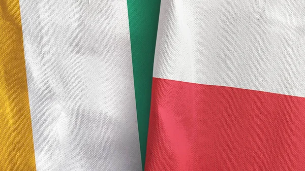 Poland and Cote dIvoire Ivory coast two flags textile cloth 3D rendering — Zdjęcie stockowe