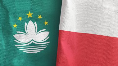 Polonya ve Macau iki bayrak tekstil kumaşı 3D