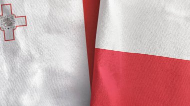Polonya ve Malta iki bayraklı tekstil kumaşı 3D