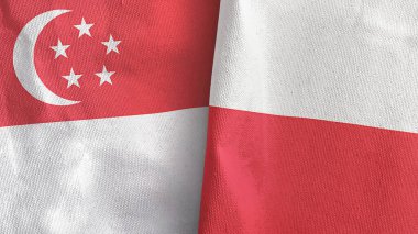 Polonya ve Singapur iki bayraklı tekstil kumaşı 3D