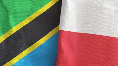 Polonya ve Tanzanya iki bayraklı tekstil kumaşı 3D