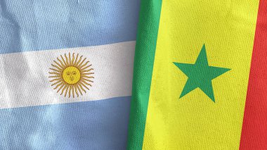 Senegal ve Arjantin 'in iki bayrağı tekstil kumaşı 3D.