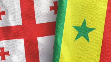 Senegal ve Gürcistan iki bayraklı tekstil kumaşı 3D