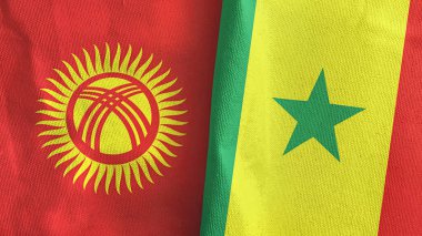 Senegal ve Kırgızistan iki bayraklı tekstil kumaşı 3D