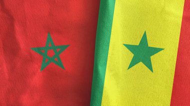Senegal ve Fas 'ta iki bayrak, tekstil kumaşı 3D.