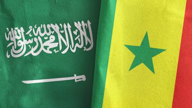 Senegal ve Suudi Arabistan 'da iki bayraklı tekstil kumaşı 3D.
