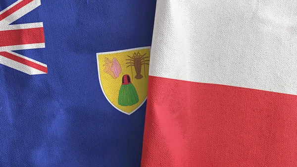 Polonia y Islas Turcas y Caicos dos banderas de tela textil 3D renderizado — Foto de Stock