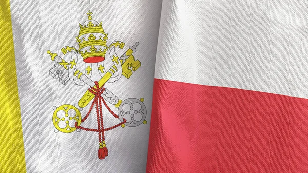 Poland and Vatican two flags textile cloth 3D rendering — Zdjęcie stockowe