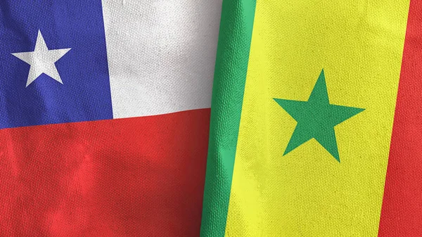 Senegal en Chili twee vlaggen textiel doek 3D rendering — Stockfoto