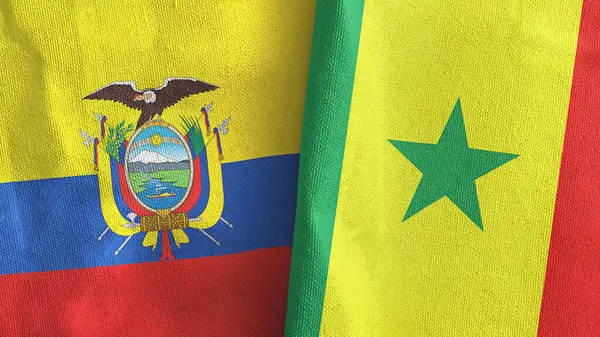 Senegal och Ecuador två flaggor textilduk 3D-rendering — Stockfoto